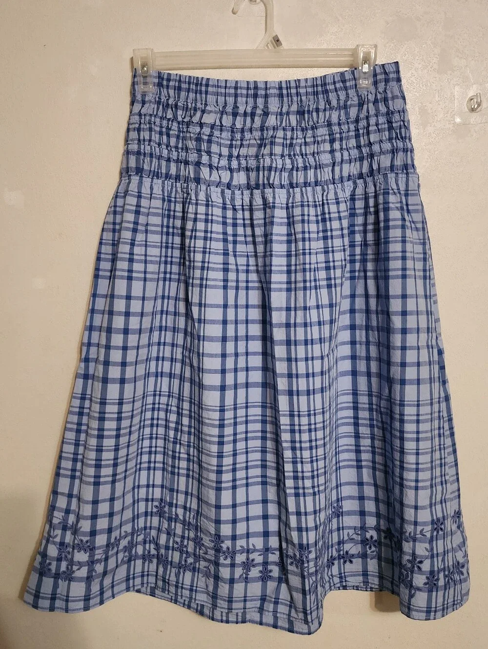 Free Assembly Smocked Waist Embroidered Plaid Maxi Skirt Size M NWT - Picture 1 of 9